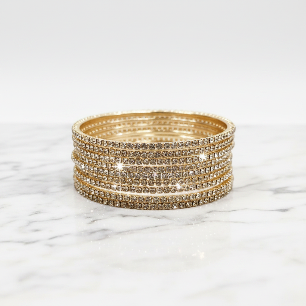 Noor-e-Tila Champagne Crystal Bangles — studio product shot