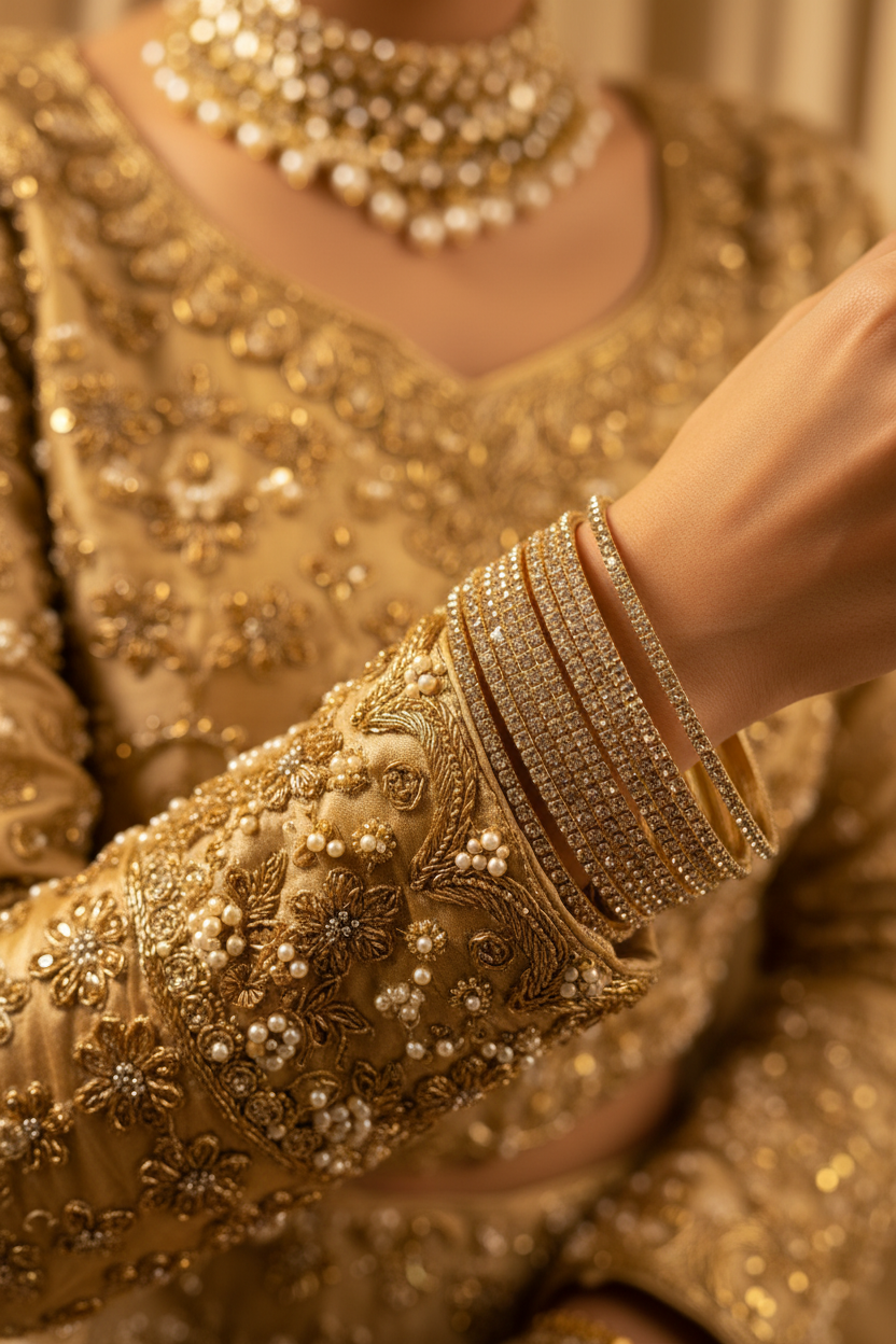 Champagne crystal bangles bridal editorial shot