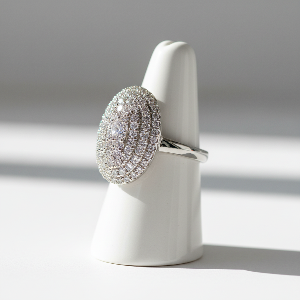 Oval Cluster Silver Ring