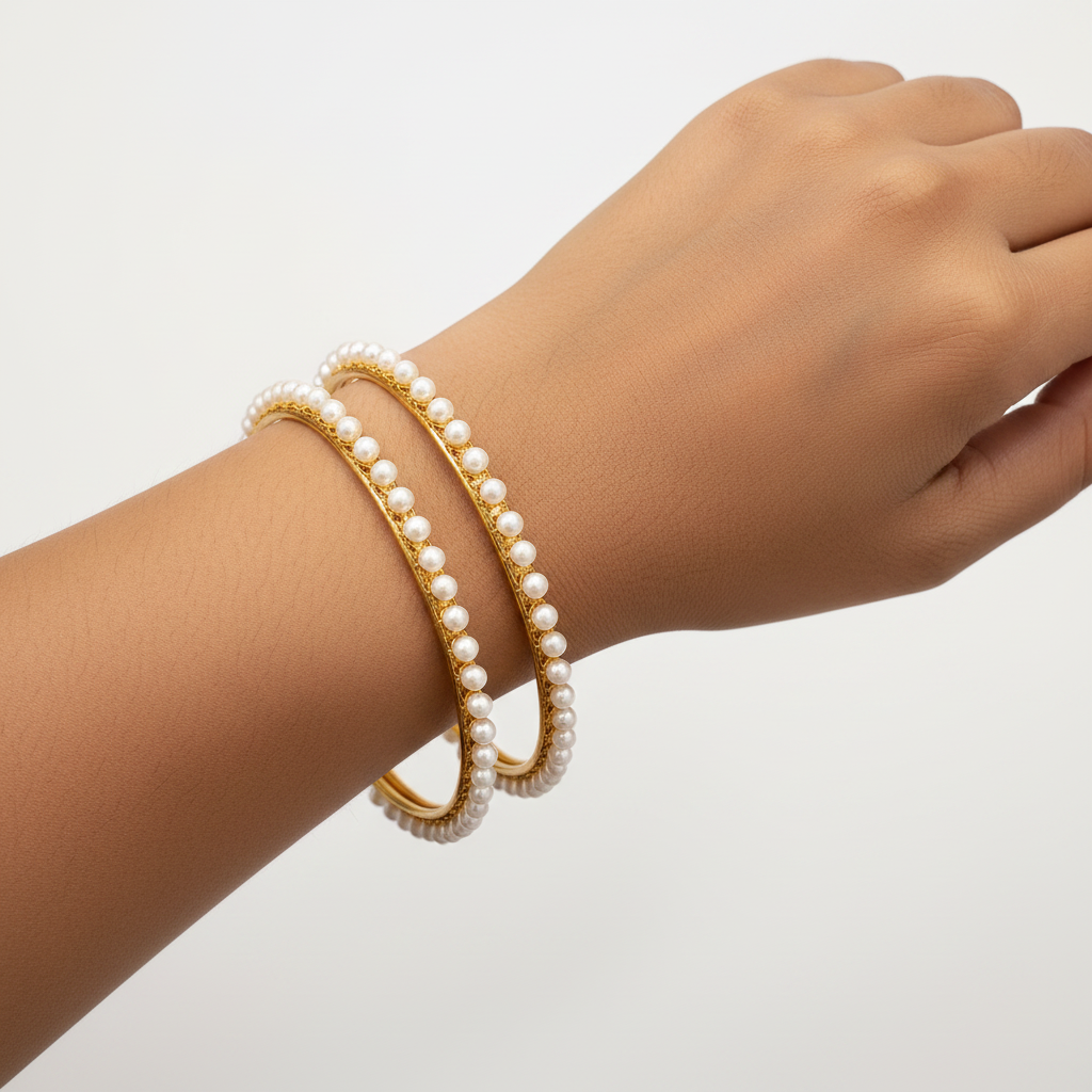 Pearl Bangle on Model Hand