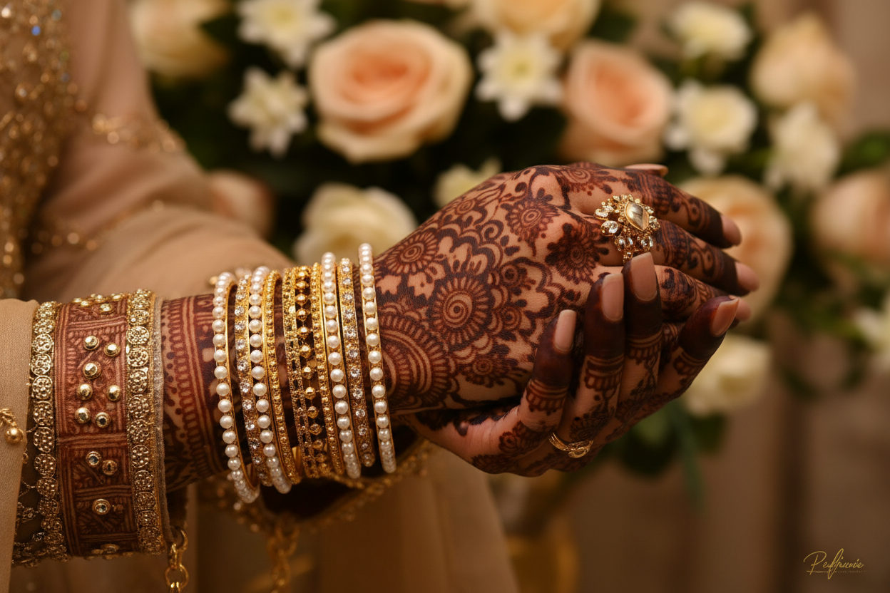 Pearl Bangle with Mehndi Hands