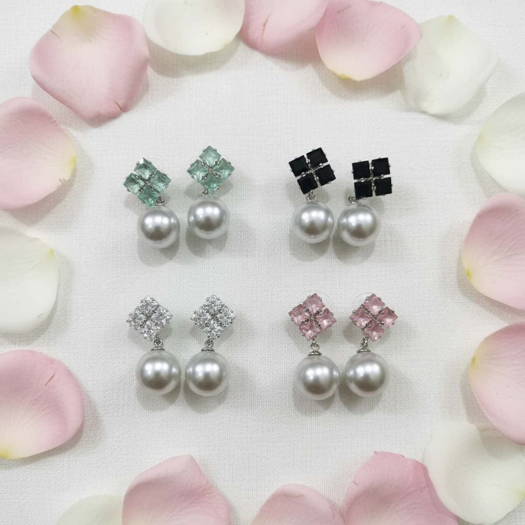Pearl Drop Gemstone Earrings