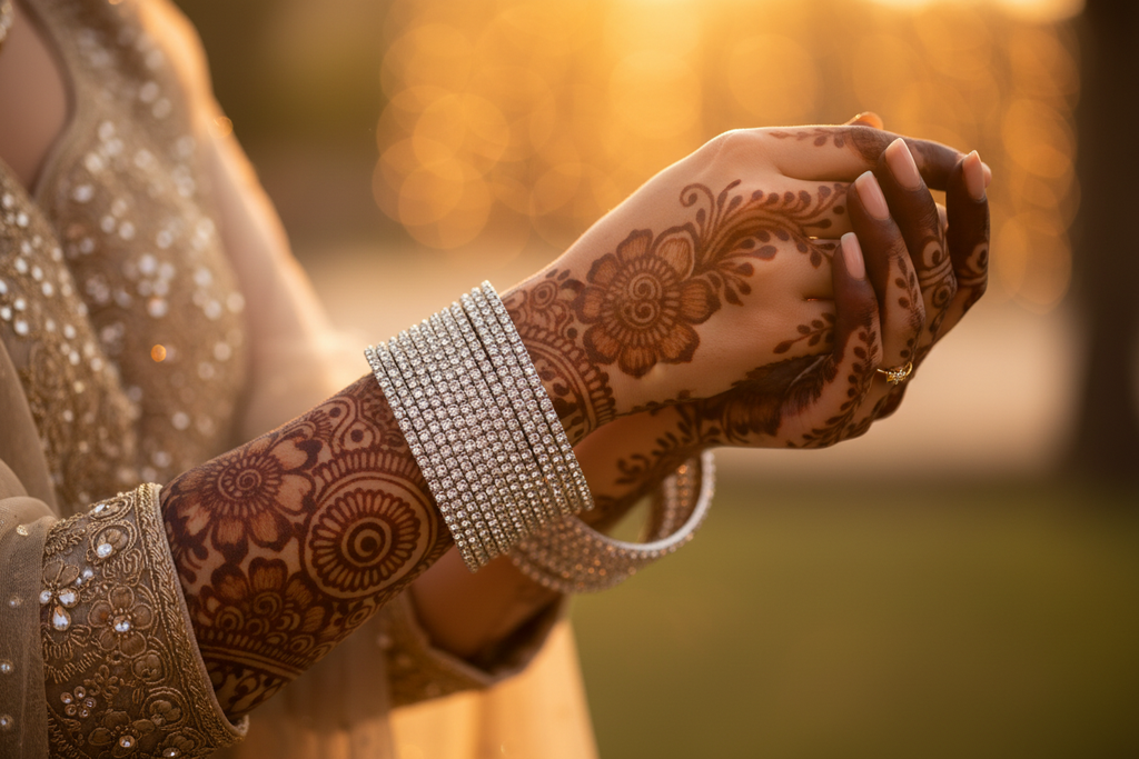 Silver Crystal Bangles — Mehndi Hands