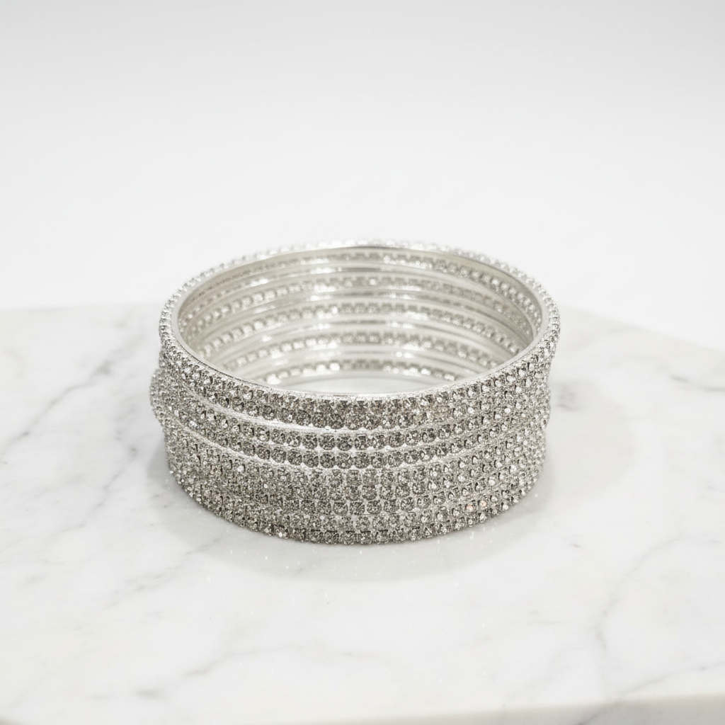 Silver Crystal Rhinestone Bangles — Studio Shot
