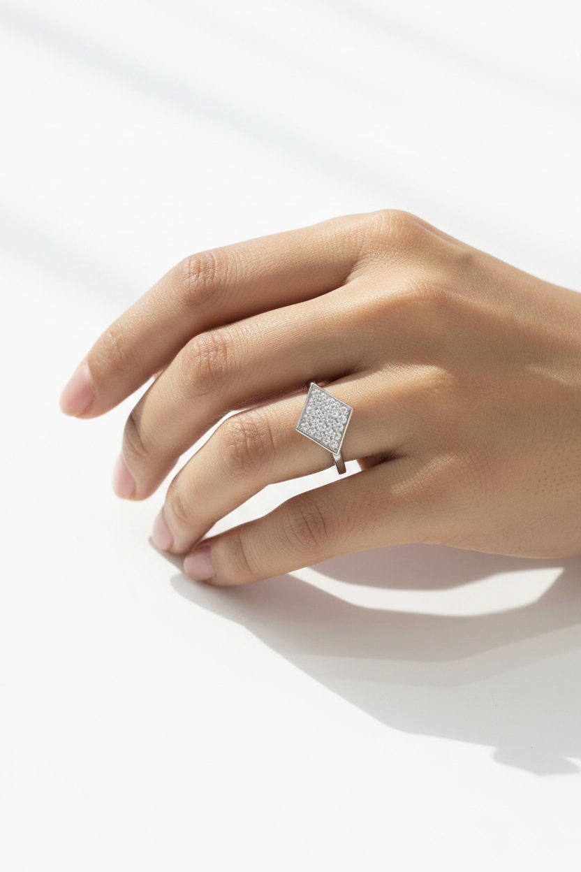 Diamond-Shaped Silver Ring
