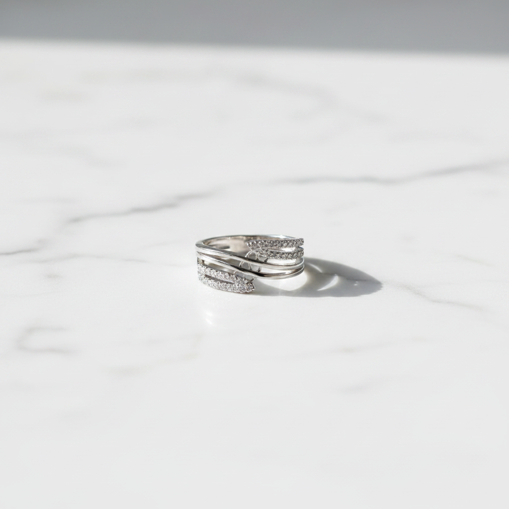 Silver Triple Band Crossover Ring