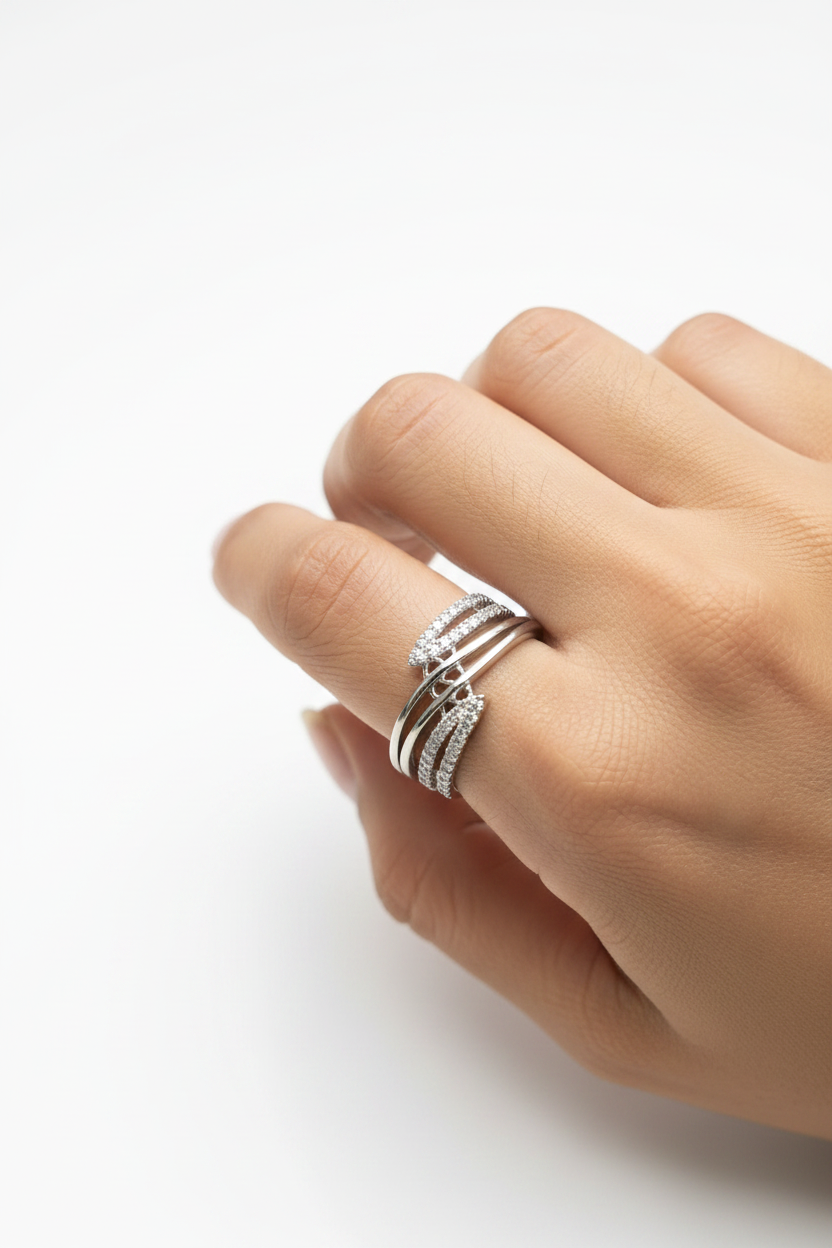 Silver Triple Band Crossover Ring